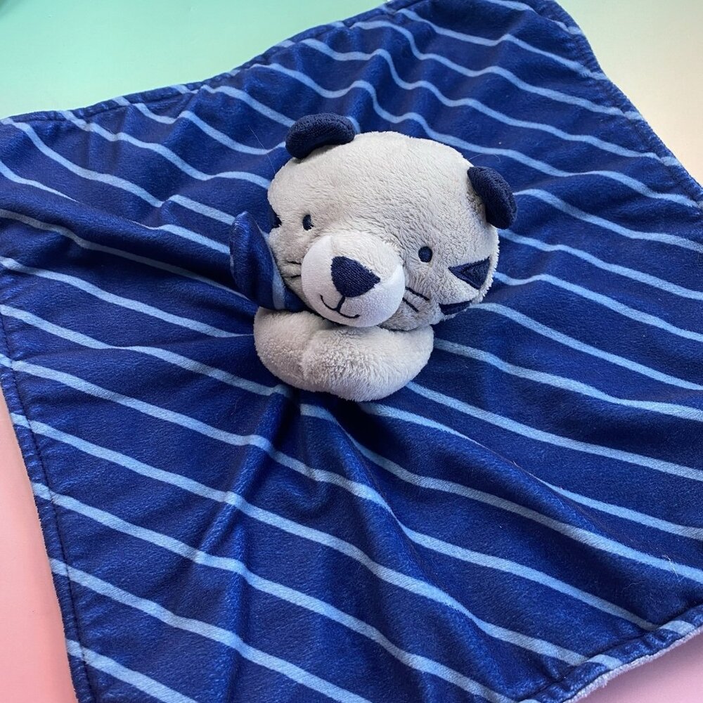 Just One You Carter’s Lovey Gray Tiger Navy Blue Stripes Plush Security Blanket